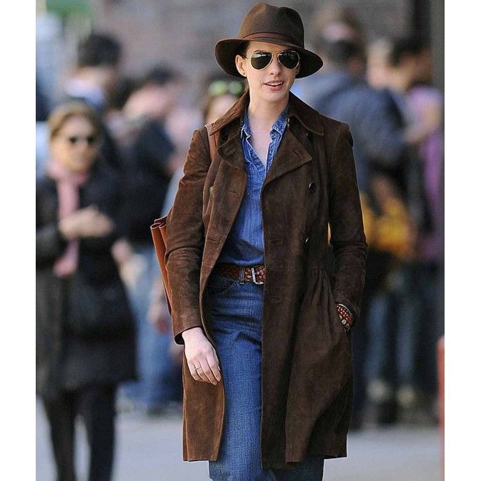 Anne Hathaway Brown Suede Trench Coat